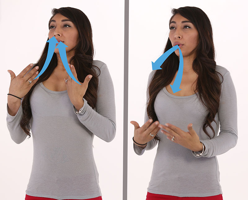 woman breathing with arrows showing direction